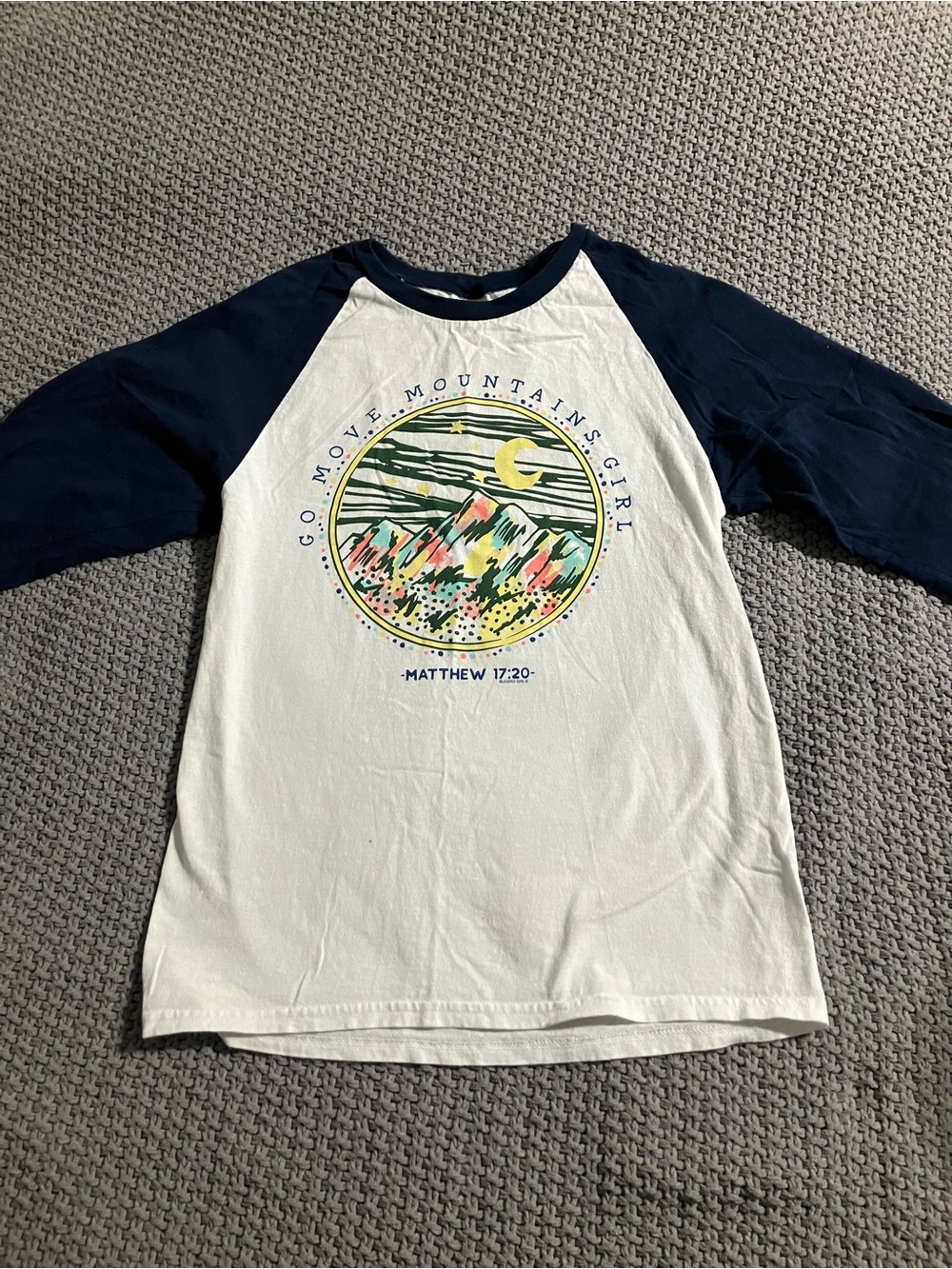 White & Navy 'Go Move Mountains' Raglan Tee